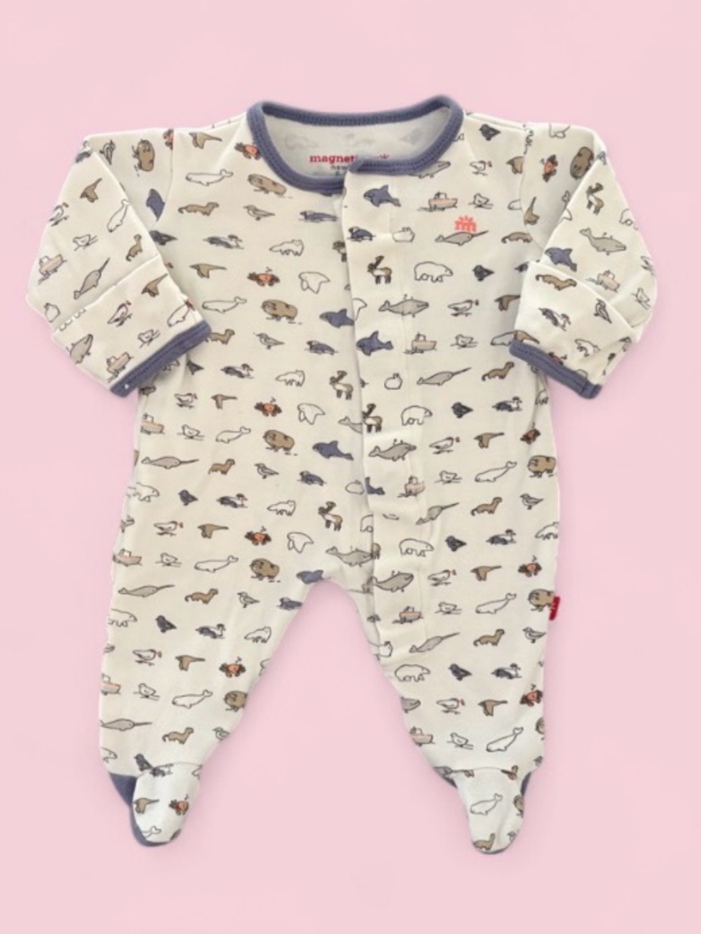 Magnetic Me Newborn Organic Cotton Animal Print Footie Sleeper Sz Newborn 6-8lbs